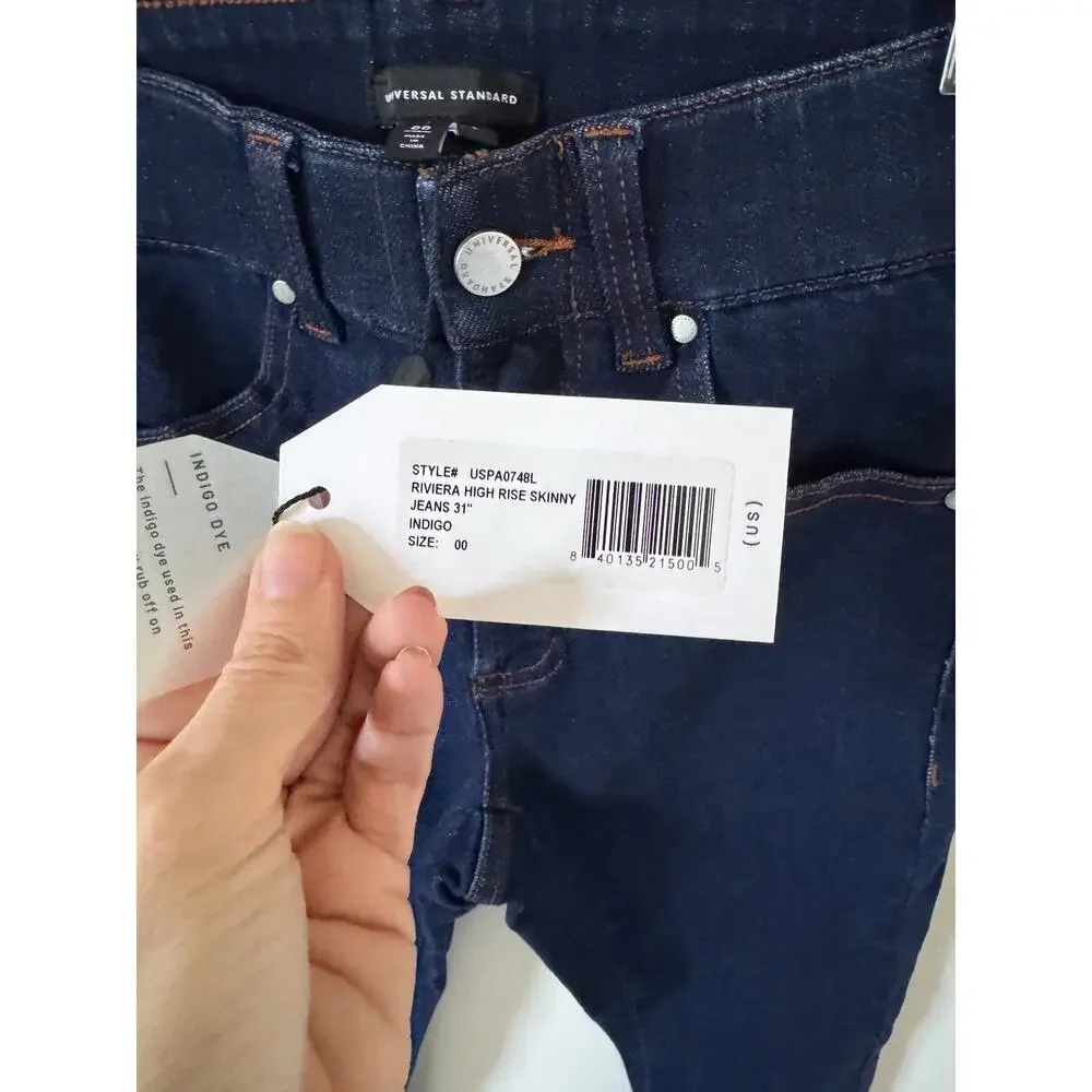 Universal Standard Skinny Mid Rise Stretch Denim Jean Dark Wash Blue Size 00 NEW